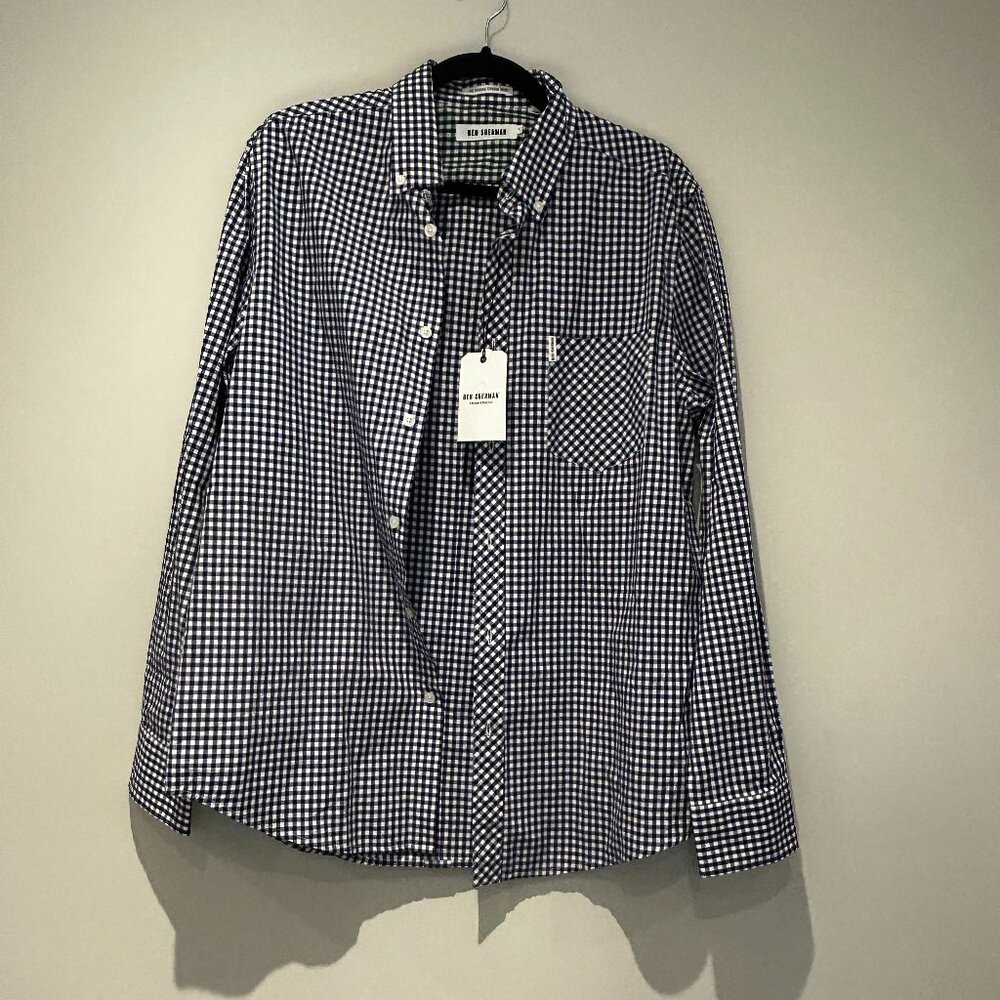 Ben Sherman Men’s Gingham Check Shirt – Regular Fit “Mod” – Blue –Large